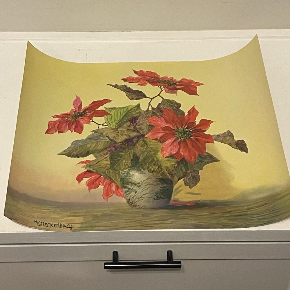 MAX STRECKENBACH Print Vase With Floral POINSETTIA PLANT 20x16 Poster Vintage